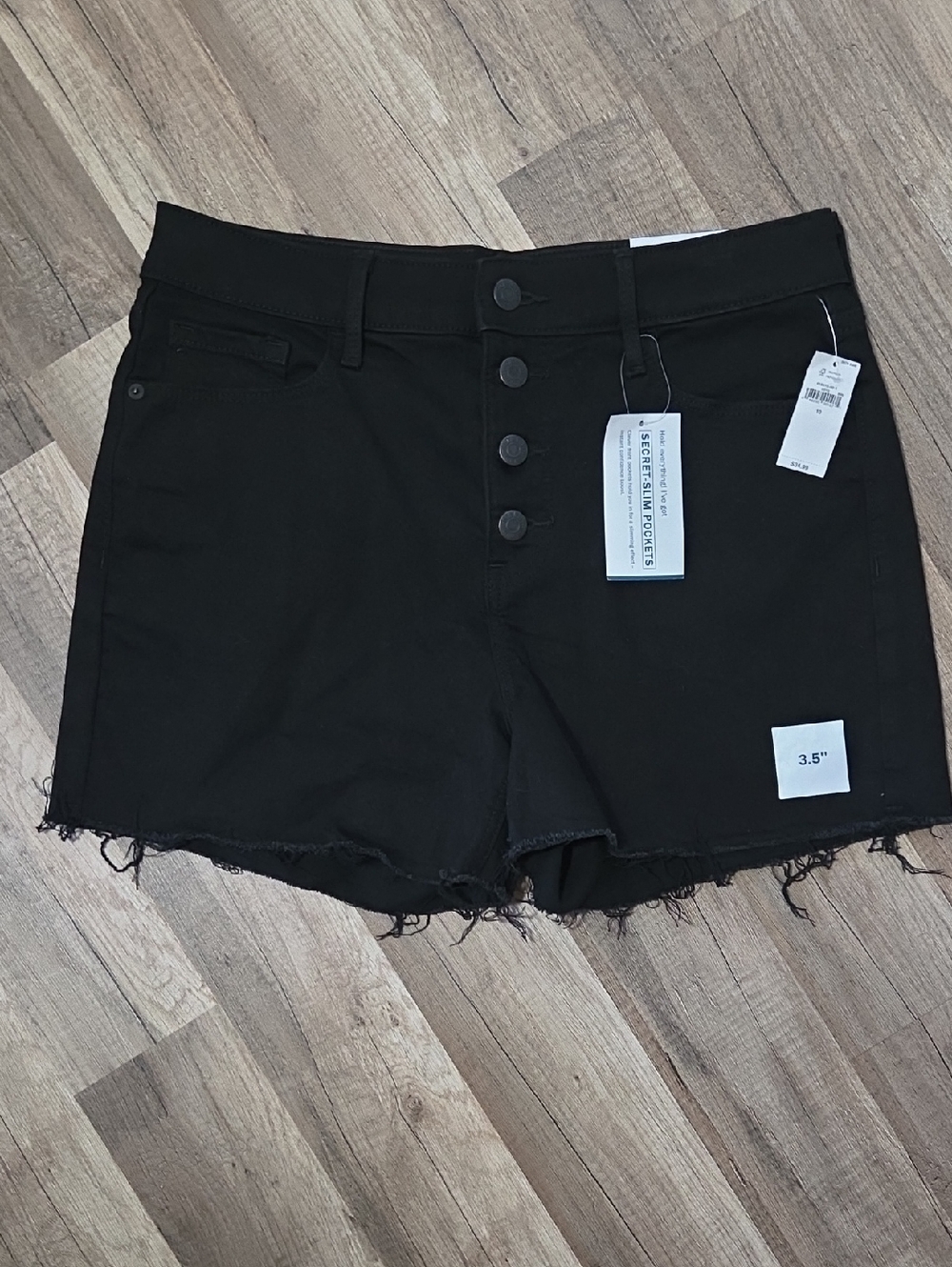 Old Navy Black High-Rise Button-Fly Raw Hem Denim Shorts 3.5" Inseam